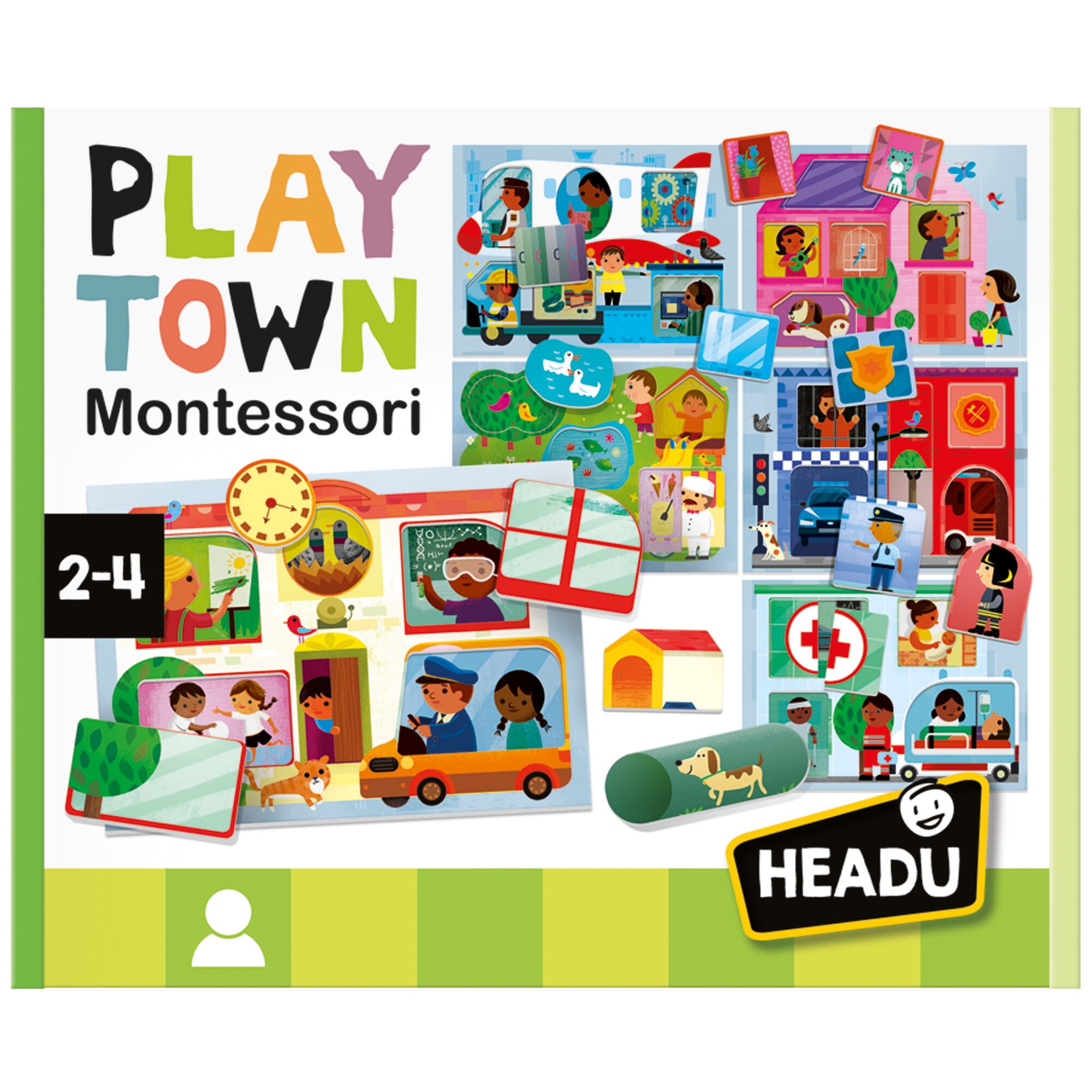 Headu: Play Town Montessori - Matching Game, Object & People Reveal, Pair Oversized Tiles To City Scene Cards, Shapes Puzzle Activity, Toddlers 2-4