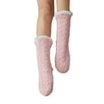 thumbnail image 2 of Naierhg Thermal socks 1 Pair Women Winter Socks Thick Soft Plush Color Matching Mid-tube Elastic Anti-slip Thermal Knitted Anti-skid Bottom Floor Socks Lady Homewear Socks Pink, 2 of 8