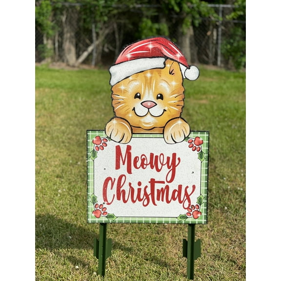Peeking Kitty Meowy Christmas Sign Christmas Outdoor Decoration