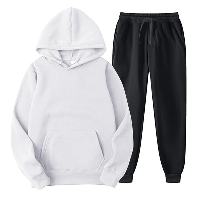 Men's Suits Color Coordinated Hooded Two-Piece Set with Pocket Lace-Up Pullover & Pants for Modern Menswear