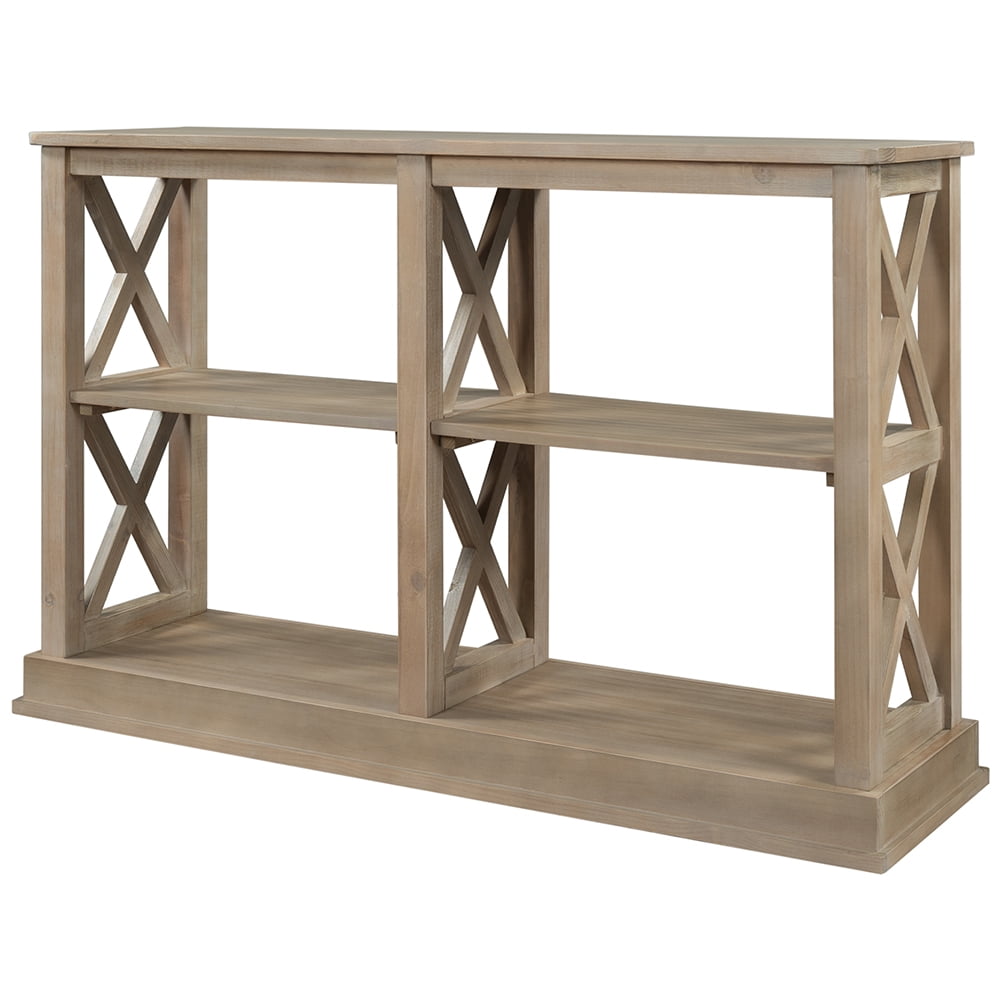 Lowestbest Console Table, with 3-Tier Open Storage Spaces and "X" Legs, for Living Room, Entryway and Hallway (White Wash)