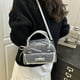 thumbnail image 4 of Bolso tote vaquero con ribete de encaje | Bolso bandolera ajustable | Bolso compacto de poliéster en negro y azul | Múltiples compartimentos para tus artículos esenciales diarios, 4 of 5