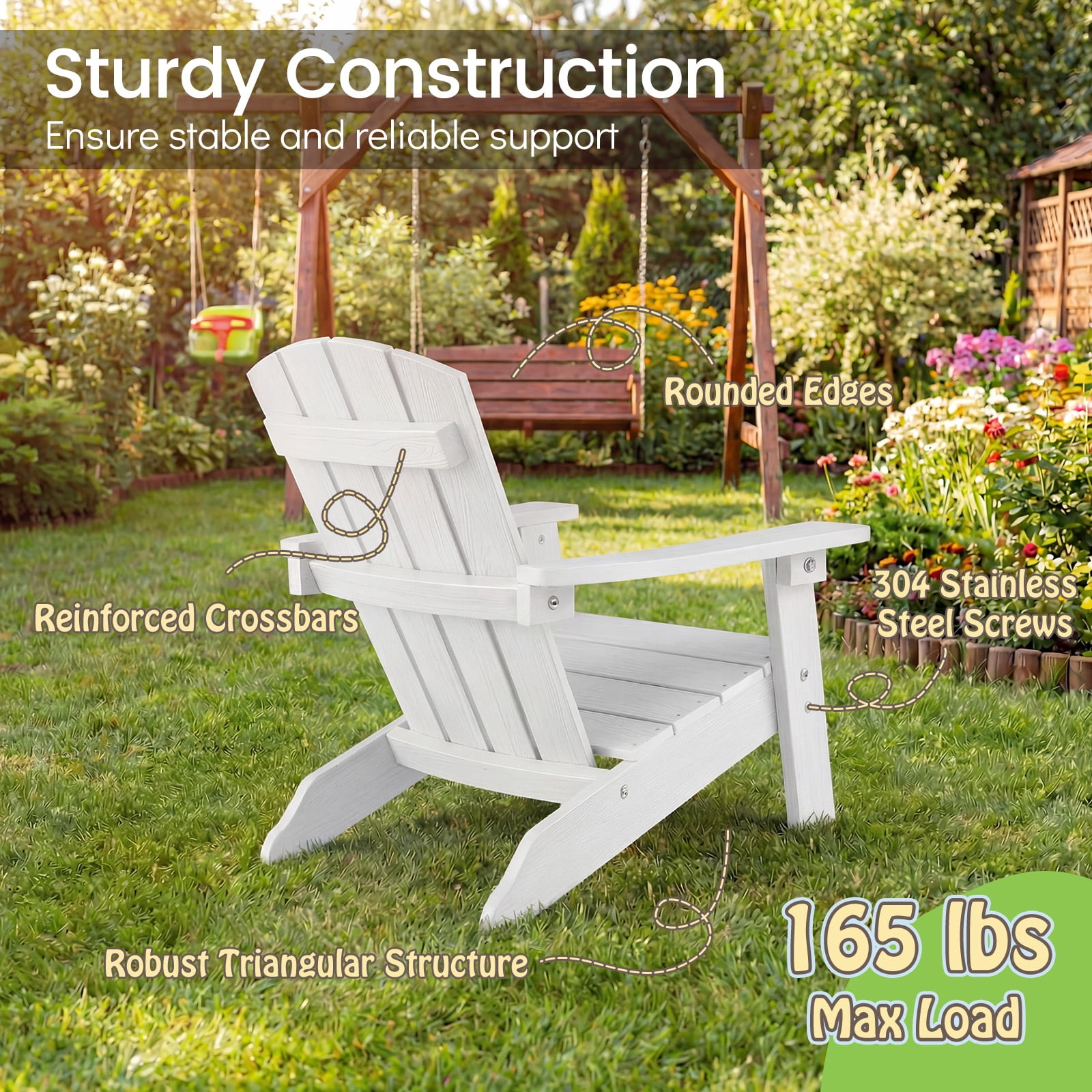 Gymax 4PCS Kid's Adirondack Chair All-Weather HIPS Toddler Lawn Chair w/ Ergonomic Design White