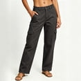 thumbnail image 2 of Women's Cargo Denim Pants, Solid Color Multi-Pocket Long Trousers, Utility Streetwear Jeans With Functional Pockets Gray XL, 2 of 3