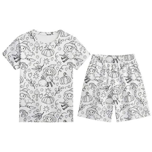 Gelikeya Boys Girls Halloween Pajamas Short Sleeved Shirts and Shorts 2pc Sets Soft Comfy Cute Pjs Children's Clothes