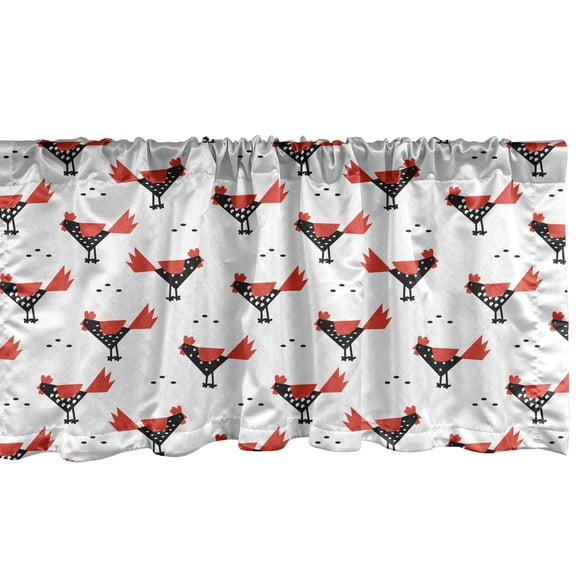 Ambesonne Rooster Valance Pack of 2, Chinese New Year Pattern, 54"X18", Vermilion Black and White