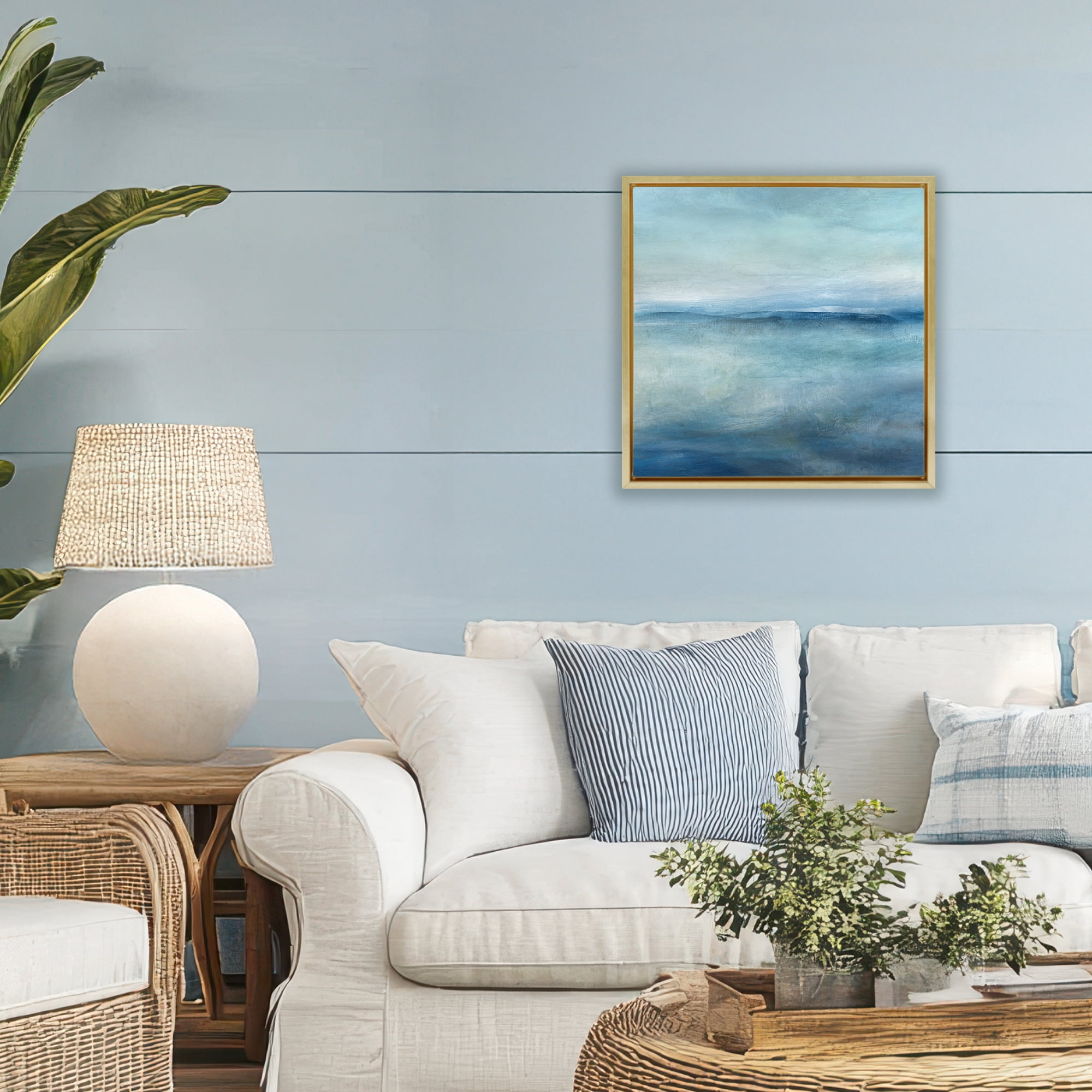 Stupell Industries Misty Blue Coastal Horizon Gold Framed Floater Canvas Wall Art, design by Carol Robinson