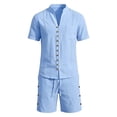 thumbnail image 4 of JAJAHO Mens Shorts Set Lightweight Linen Summer 2 Piece Outfits Breathable Short Sleeve Solid Color V Neck Shirt And Shorts Casual Beach Clothes Stylish Outfit, 4 of 4