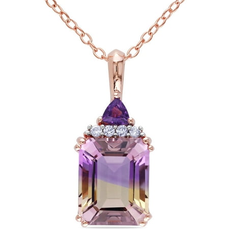 3-1/3 Carat T.G.W. Ametrine with Amethyst and Diamond Accent Pink Rhodium-Plated Sterling Silver Fashion Pendant, 18