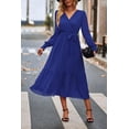 thumbnail image 4 of Vestido largo azul con escote en V, manga larga y estampado floral estilo bohemio PRETTYGARDEN talla L, 4 of 6