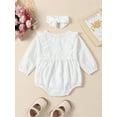 thumbnail image 3 of Newborn Baby Girls Jumpsuit Outfits Eyelet Jacquard Ruffled Long Sleeve Round Neck Romper Bow Headband, 3 of 8