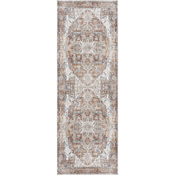 BoutiqueRugs Hera Farmhouse Runner Rug - Machine Washable - Dark Blue, Light Blue, Off White - 2'7" x 10' Runner