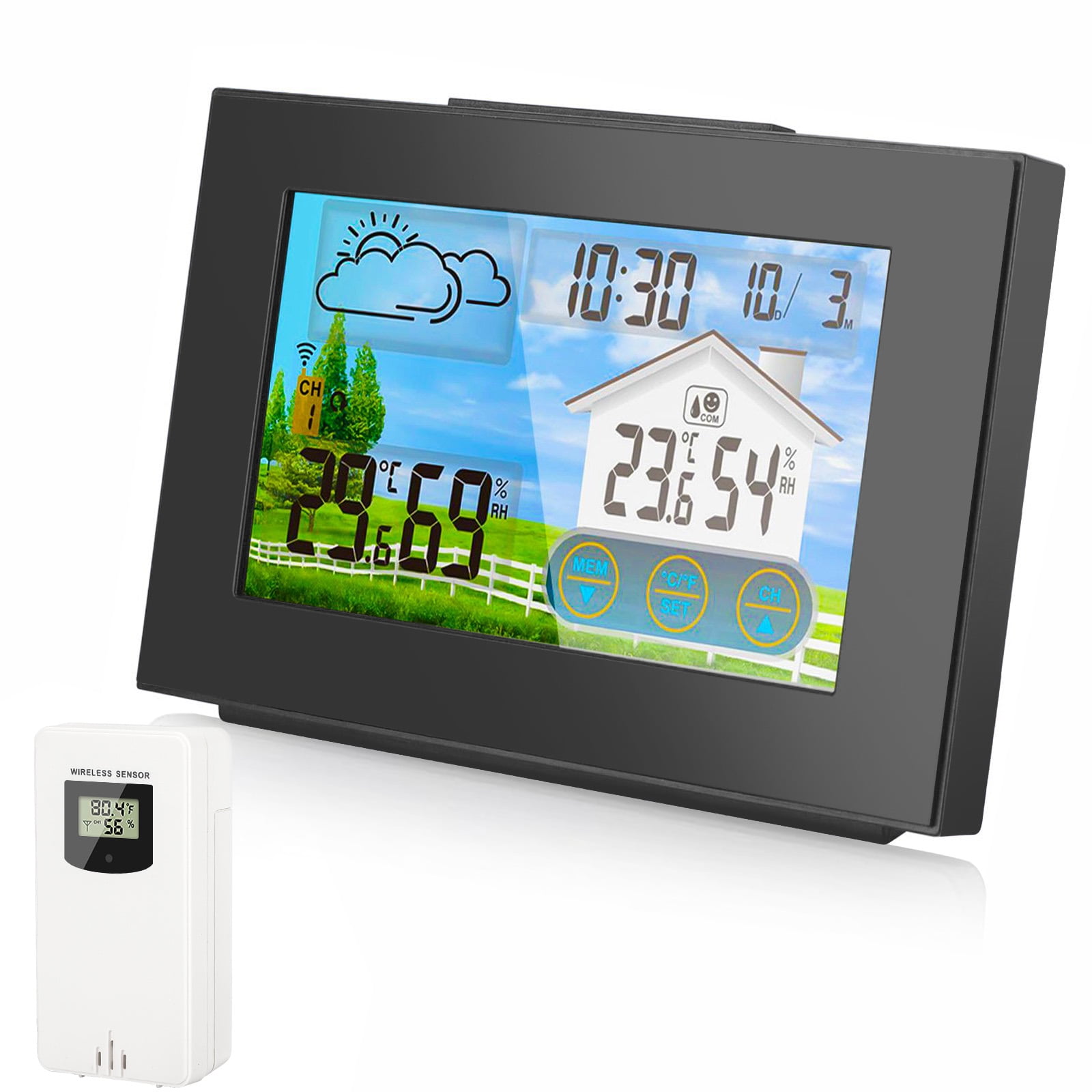 Digital LCD Indoor/ Outdoor Wireless Weather Station w/ Sensor Thermometer Good 