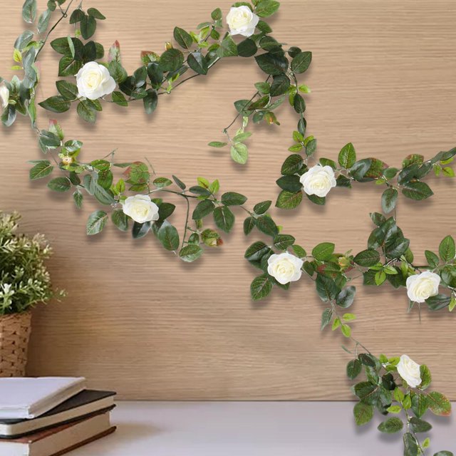 Vides de rosas artificiales, vides de flores, accesorio de fotografía, colgante, guirnalda floral artificial para centro de mesa, telón de fondo, Blanco Macarena Guirnalda de flores