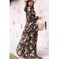 thumbnail image 4 of Women's Black Wild Lotus Ruffle Tiered Maxi Dress, 4 of 18