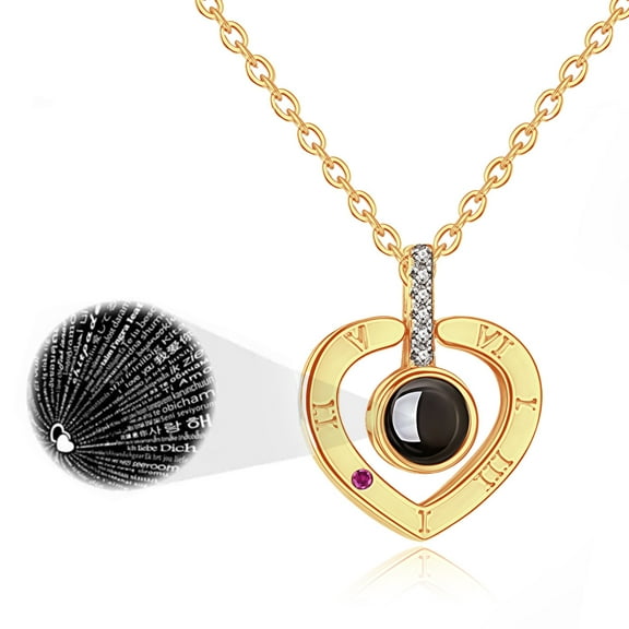 Projection Necklace for Women, Multi-Style Choice Roman Numeral Heart Moon Star Pendant, Meaningful Gift for Mom Girlfriend Wife Pet Memorial