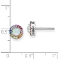 thumbnail image 4 of Sterling Silver Prizma Rhodium-Plated Lab Created Opal And Colorful Cz Round Post Earrings (Width 7.5) (Length 7.5) - Jbsp, 4 of 5