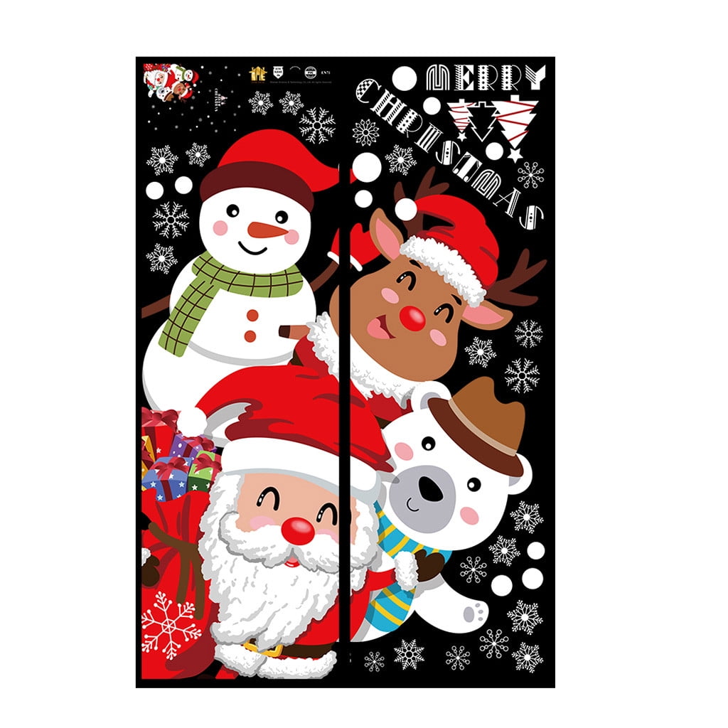 1PC Christmas Santa Claus Snowman Elk Home Party Window Sticker Decor 15 Designs 