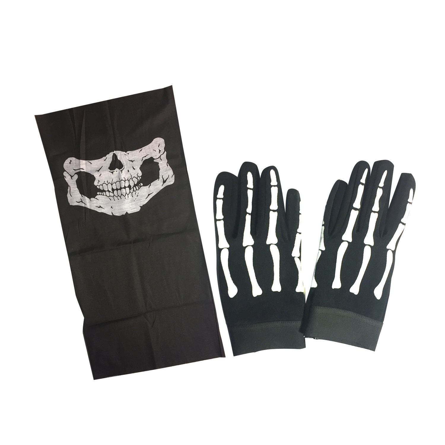 Skull Skeleton Mechanic Gloves & Half Skull Face Mask Heavy Duty Biker
