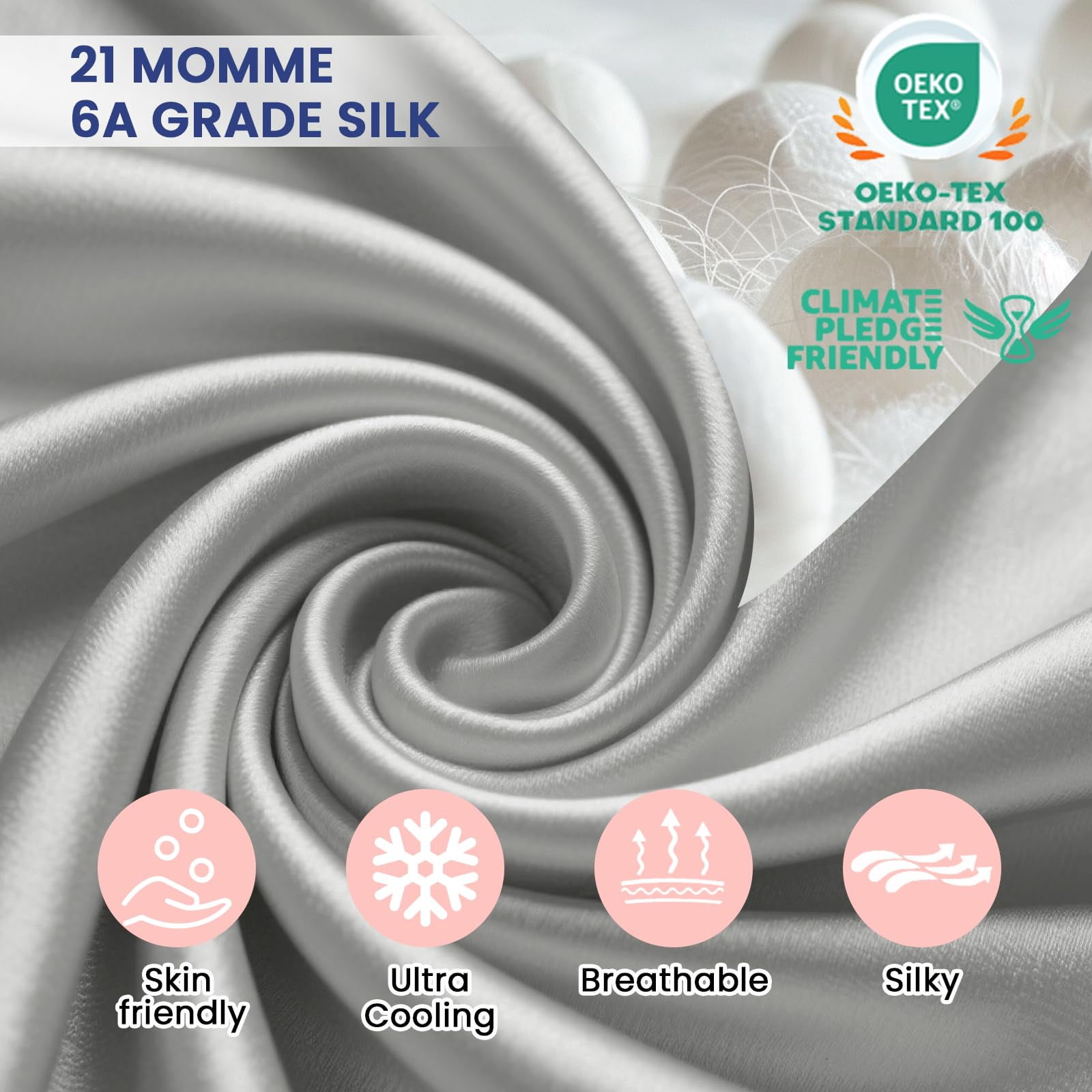 Silk Pillow Cases With Zipper  21momme Mulberry Pillowcase For Hair Skin Soft Smooth Breathable Cool Cover Beauty Sleep Gift Box(standard 20"x26" Apricot Gray)
