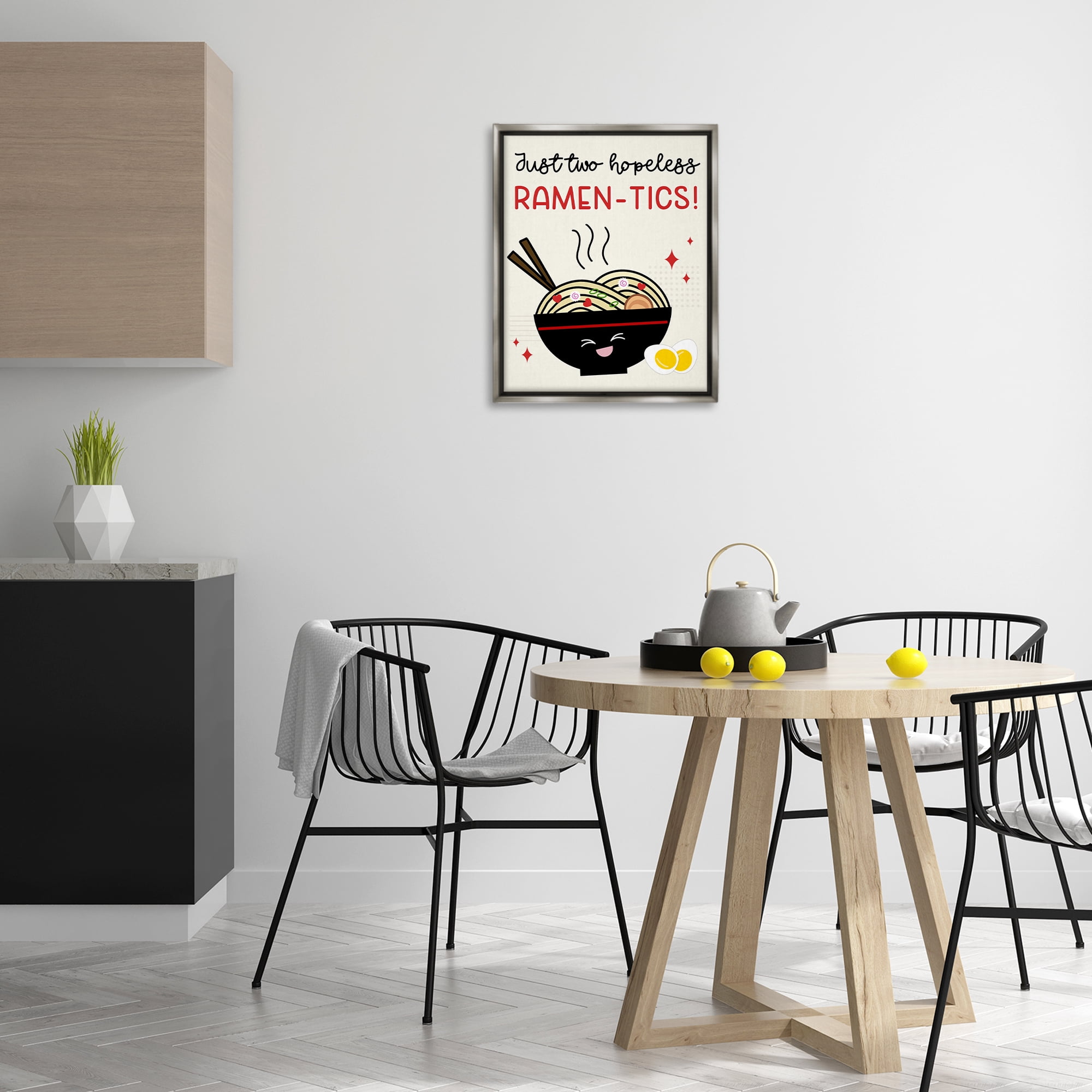 Stupell Industries Two Hopeless Ramen-tics Food & Beverage Painting Gray Floater Framed Canvas Art Print Wall Art, 17 x 21