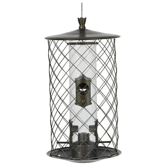 Wild Bird Feeder - Squirrel Proof Bird Feeders Outdoor - Decorative Metal Top - 3lb Capacity - Clear Shatterproof Reservoir - Attract Birds to Your Yard