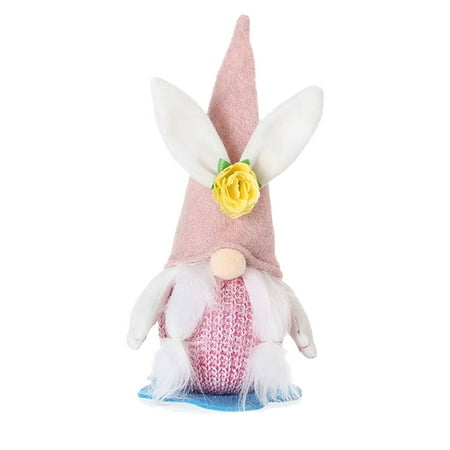 

Easter Bunny Faceless Doll Dwarf Decoration with LED Light Flower Ear Plush Toys Halloween Gifts Bar Favors Night-light Blue