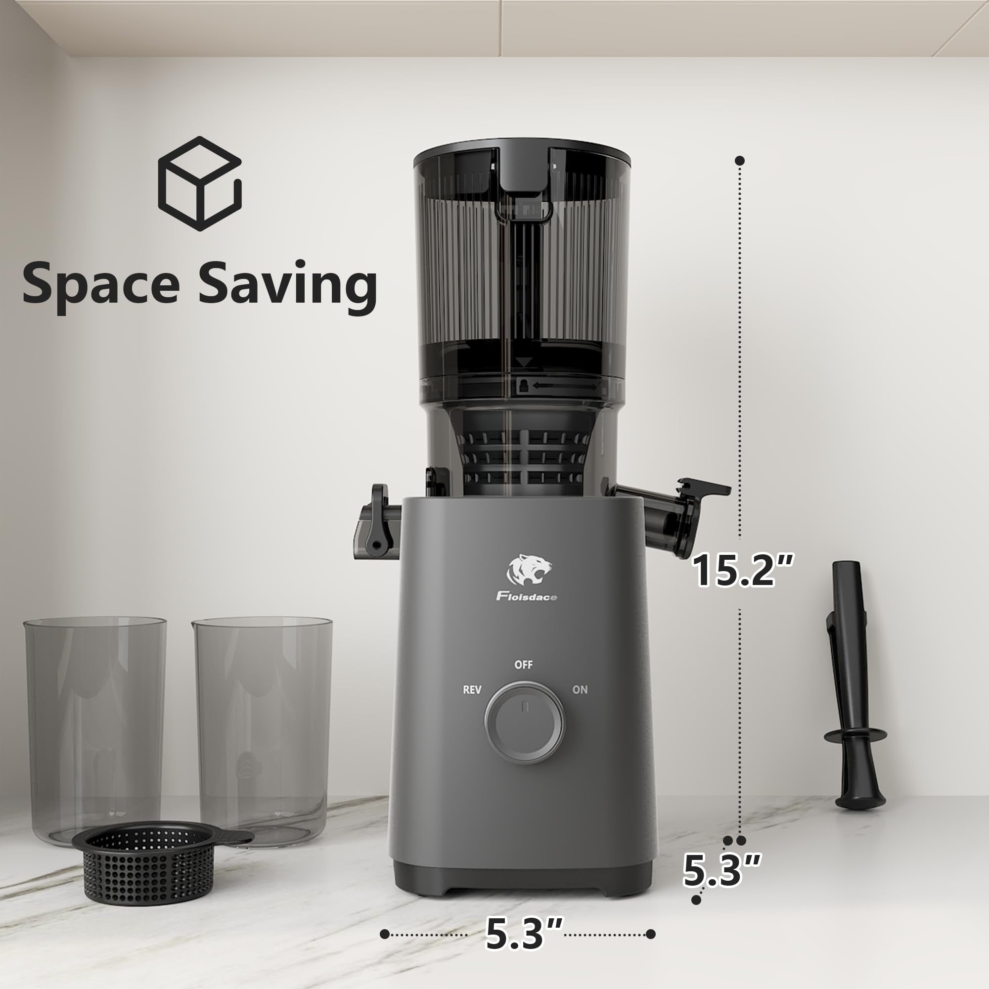 Cofiyard Cold Press Juicer, Juicer Machines with 5.4" Large Feed Chute,200 Watts Slow Masticating Fit Whole Vegetables and Fruits 99% Juice Yield,35 DB Ultra Quiet,Extra one Replace juicer strainer