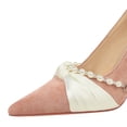 thumbnail image 4 of Women Pointed Toe Stiletto High Heels 10CM Satin Wedding Pumps Pearl Chain Bow Suede Shoes for Bride Prom Party, 4 of 5