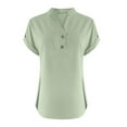 thumbnail image 4 of Olyvenn Womens Gauze Short Sleeve Tops V Neck Collar Button Down Shirts Dressy Casual Business Work Office Blouses Green XL, 4 of 5