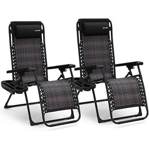SereneLife Foldable Outdoor Zero Gravity Lawn Chair, Adjustable Rattan Recliners, Set of 2 One Size