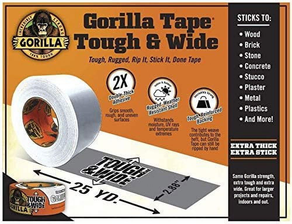 Gorilla White Tough & Wide Duct Tape, 2.88" x 25 yd, White, 2 Pack