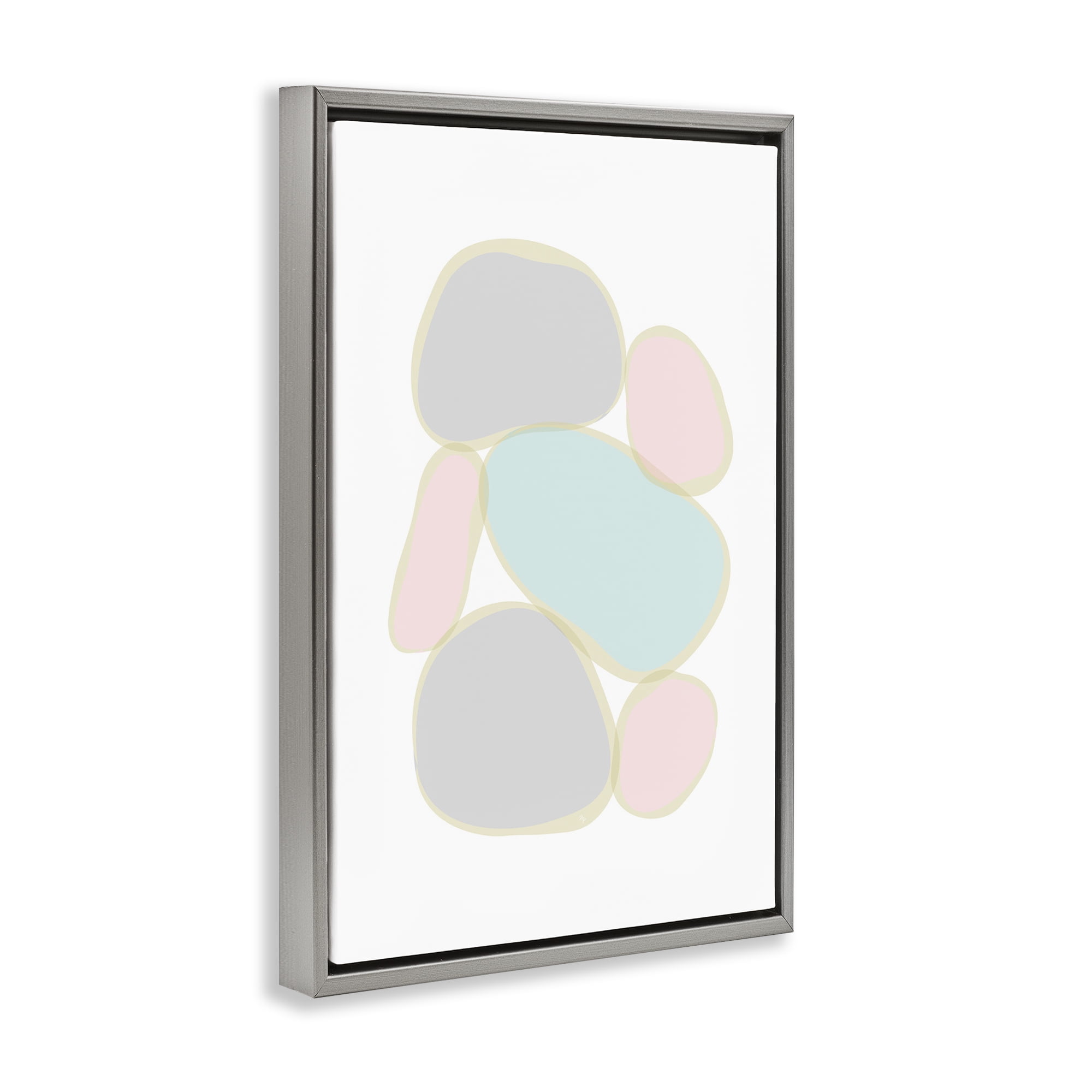Stupell Industries Pastel Pebble Shapes Abstract Painting Gray Floater Framed Canvas Art Print Wall Art, 17 x 25