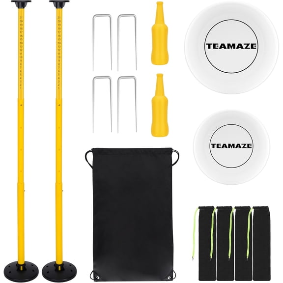 Adoreal Flying Disc Game Set with Height-Adjustable Poles & Score Tracker, Outdoor Bottle Toss Game for Beach, Lawn, Camping, Polish Horseshoes Set for Family & Friends Party Games