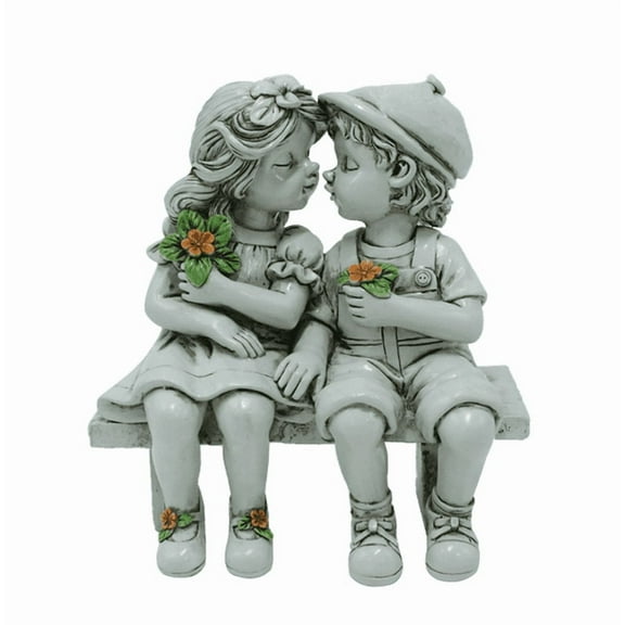 First Kiss Garden Statue Resin Boy Girl Sitting on Bench Sculpture,Whimsical Outdoor Decor for Yard,Patio,Flower Beds Romantic Couple Kissing Figurine for Home Garden Decorations(4.84*2.99*5.03Inch)