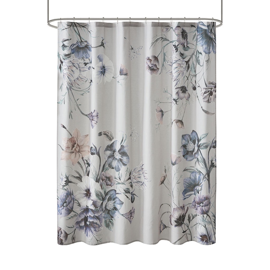 MAYEERTY Printed Cotton Shower Curtain, 72" x 72", Machine-Washable, Blue