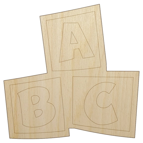 ABC Kids Baby Blocks Wood Shape Unfinished Piece Cutout Craft DIY Projects - 4.70 Inch Size - 1/8 Inch Thick