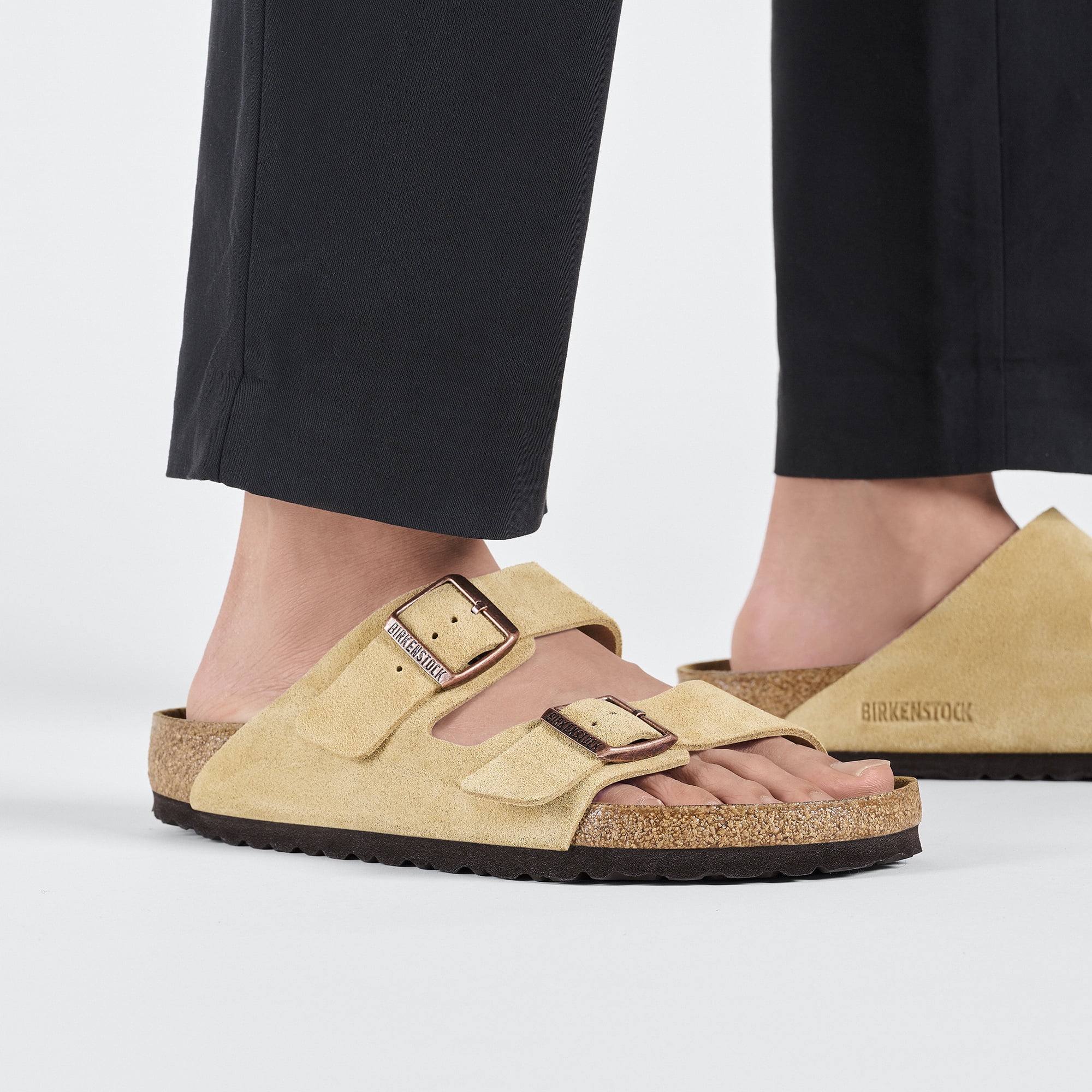 BIRKENSTOCK 1026190: ARIZONA SUEDE LEATHER SANDALS, LATTE CREAM, 38 EU