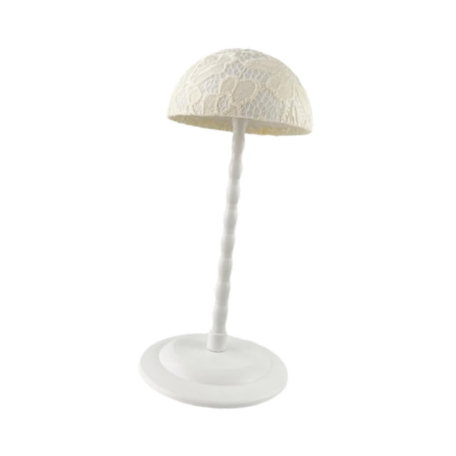 Soporte para la cabeza, soporte para exhibición de sombreros, soporte de mesa antideslizante con forma de cúpula de encaje, estante para almacenar gorras Beige