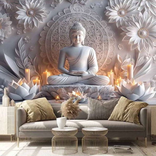 Tapiz para colgar en la pared con forma de flor de loto de Buda, 150 cm x 130 cm