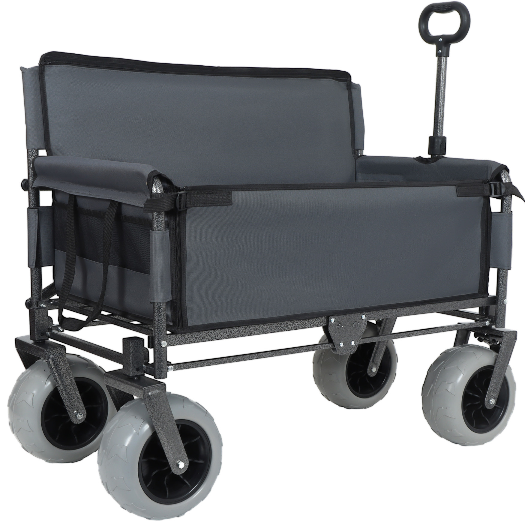 3-in-1 Wagon Carts Foldable with Bench Seat, 500lbs Capacity Wagon with 360° Swivel Beach Tires, Heavy-Duty Utility Wagon for Camping & Beach, Gray