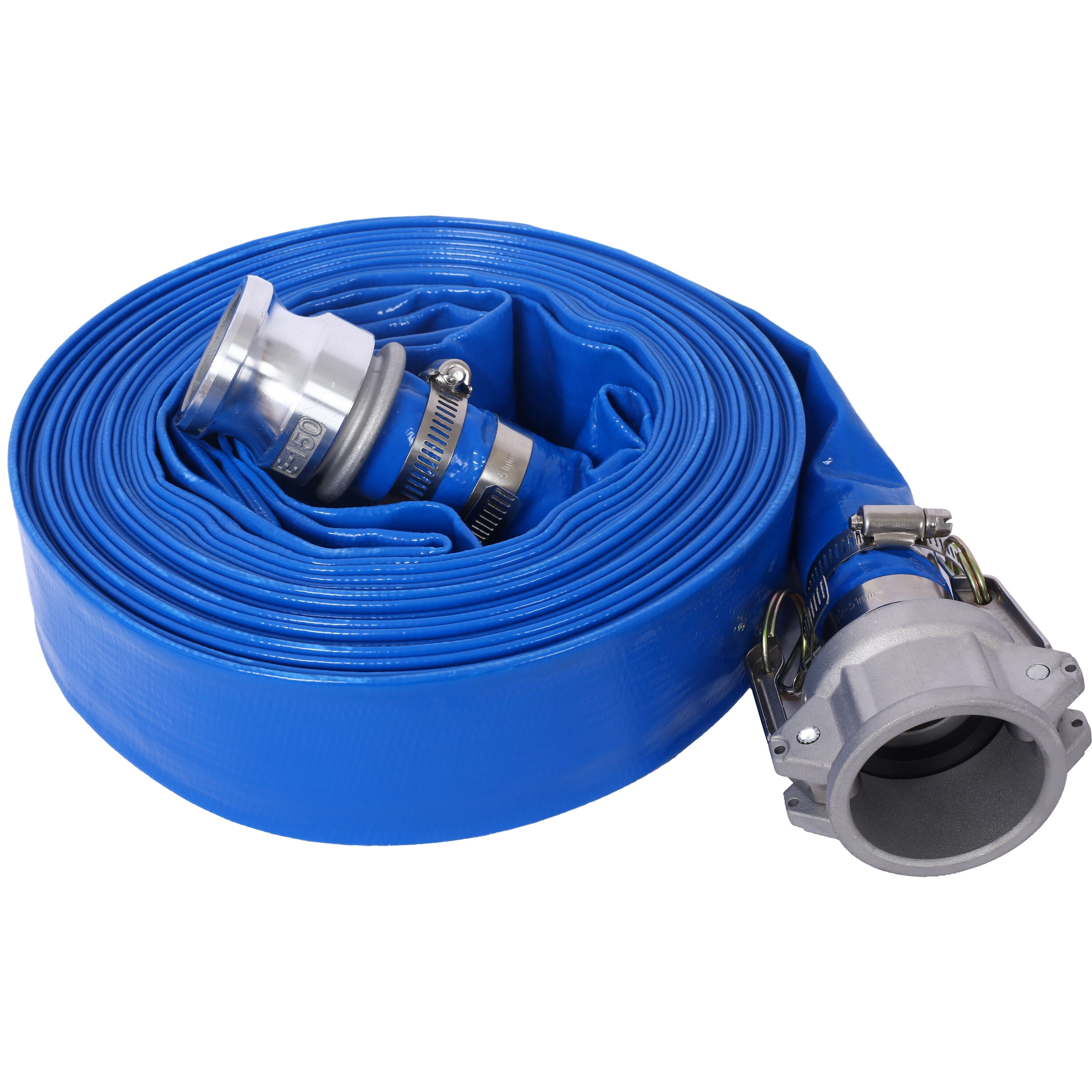, 2"x50Ft Pool Backwash Hose, Heavy Duty Reinforced Blue PVC Lay Flat Water Discharge Pump Hoses For Swimming Drain Pools and Clean Filters, with Aluminum Camlock C and E Fittings, Blue ,Pvc ,