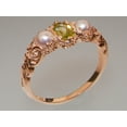 thumbnail image 2 of LBG British Made 9k Rose Gold Natural Peridot & Cultured Pearl Womens Trilogy Ring - 33 size options - Sizes 4 to 12 Available, 2 of 7