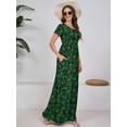 thumbnail image 2 of Chiclily Women's Maxi Dresses Short Sleeve Long Casual Dresses Loose Plain with Pockets, Green Leaves L, 2 of 7
