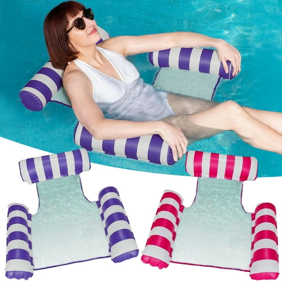2-Pack Water Lounger Pool Chair Lounge, Inflatable Pool Float, Multi-PurposePool Hammock & Water Hammock Pool Floats for Adults Floating Row (Striped Dark Blue   Rose red)