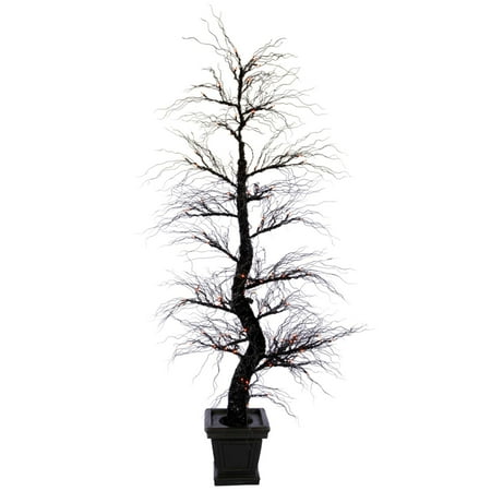 7.5' Pre-Lit Black Spider Artificial Tree - Orange Dura Lights