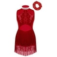 thumbnail image 1 of Runhomal Justaucorps de Ballet Sans Manches à Paillettes pour Filles, Robe à Franges, Style Latin Moderne Jazz Tango Rumba Salsa, Bourgogne 14, 1 of 7