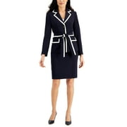 Contrast-Trim Tie-Waist Skirt Suit, Regular & Petite Sizes Midnight Navy/Vanilla Ice 10P