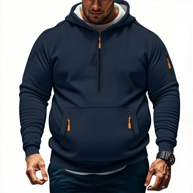 Sudadera con capucha para hombre, informal, a la moda, lisa, con cremallera, de manga larga, con bolsillo, de poliéster