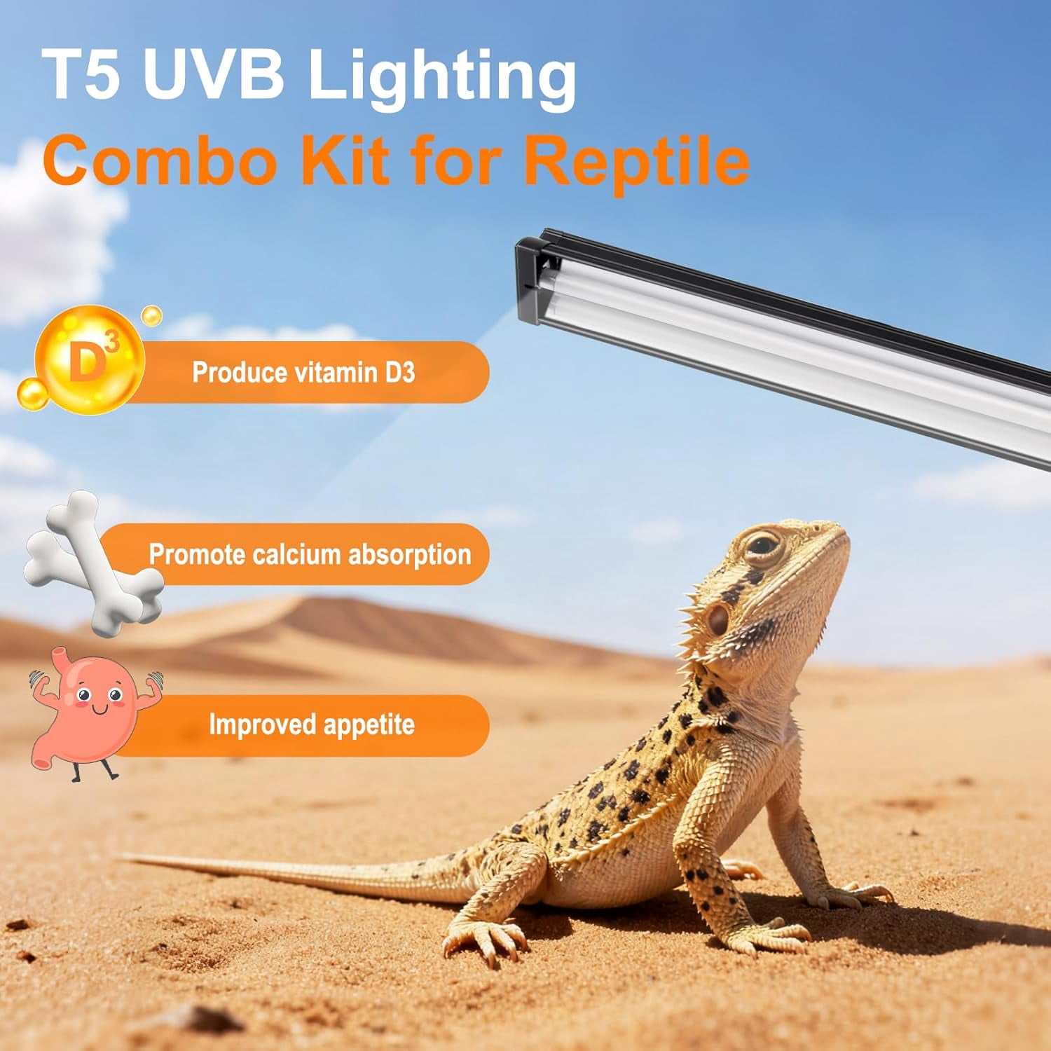 T5  Light for Reptiles, 10.0 24W  Reptile Light Fixture, 22 Inch Lamp Tube for Bearded Dragon Tortoise Lizards Reptiles and Amphibians